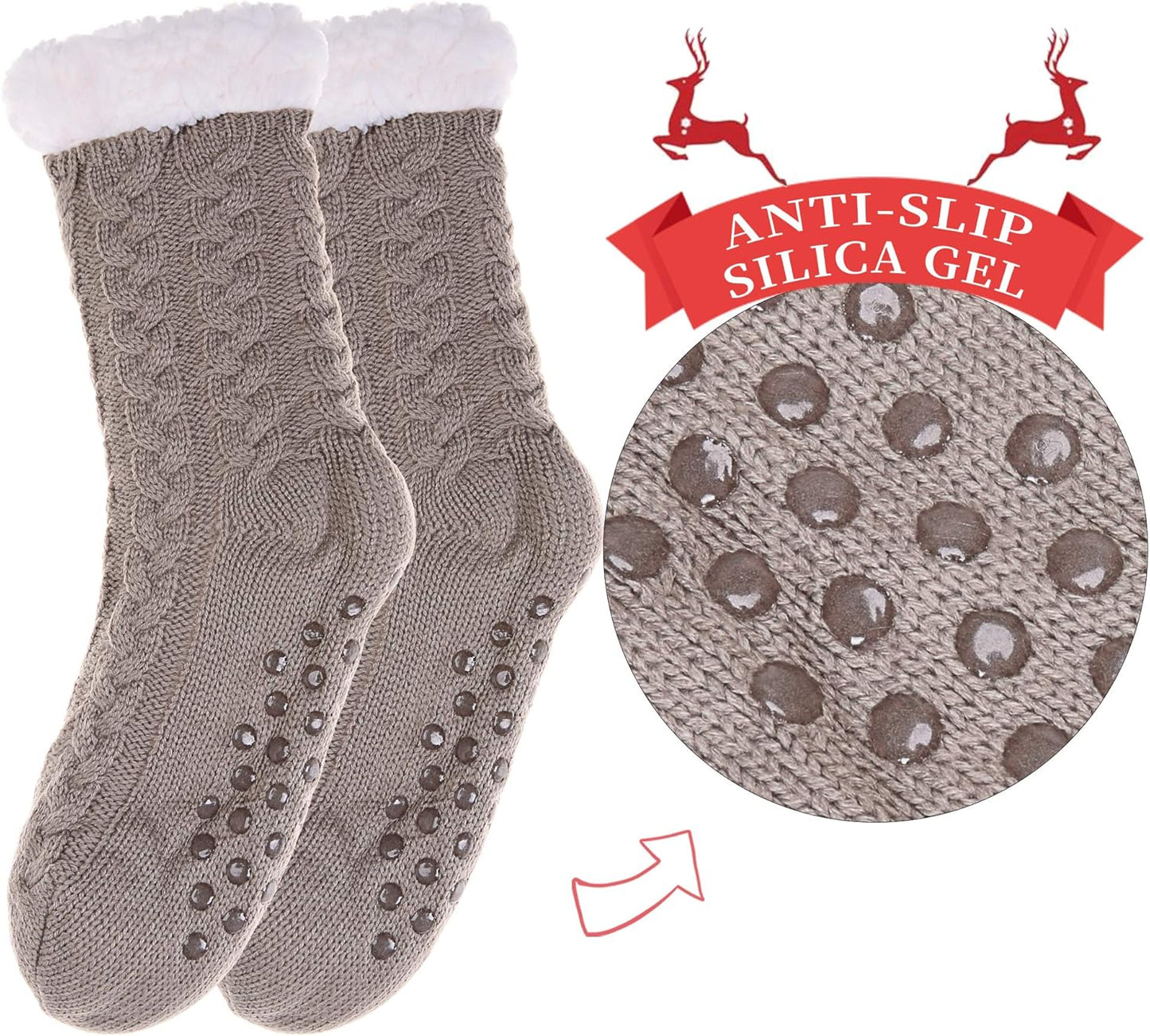 SDBING Women's Winter Super Soft Warm Cozy Fleece Lined Fuzzy Slipper Socks with Grippers