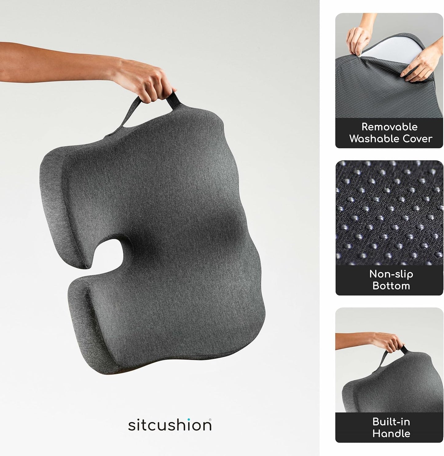 SitCushion Car Seat Cushion for Long Driving – X Large Memory Foam Seat Cushion for Sciatica & Tailbone Pain Relief, Orthopedic Coccyx Cushion with Non-Slip Bottom, Back Pillow for Car, Truck (Black)