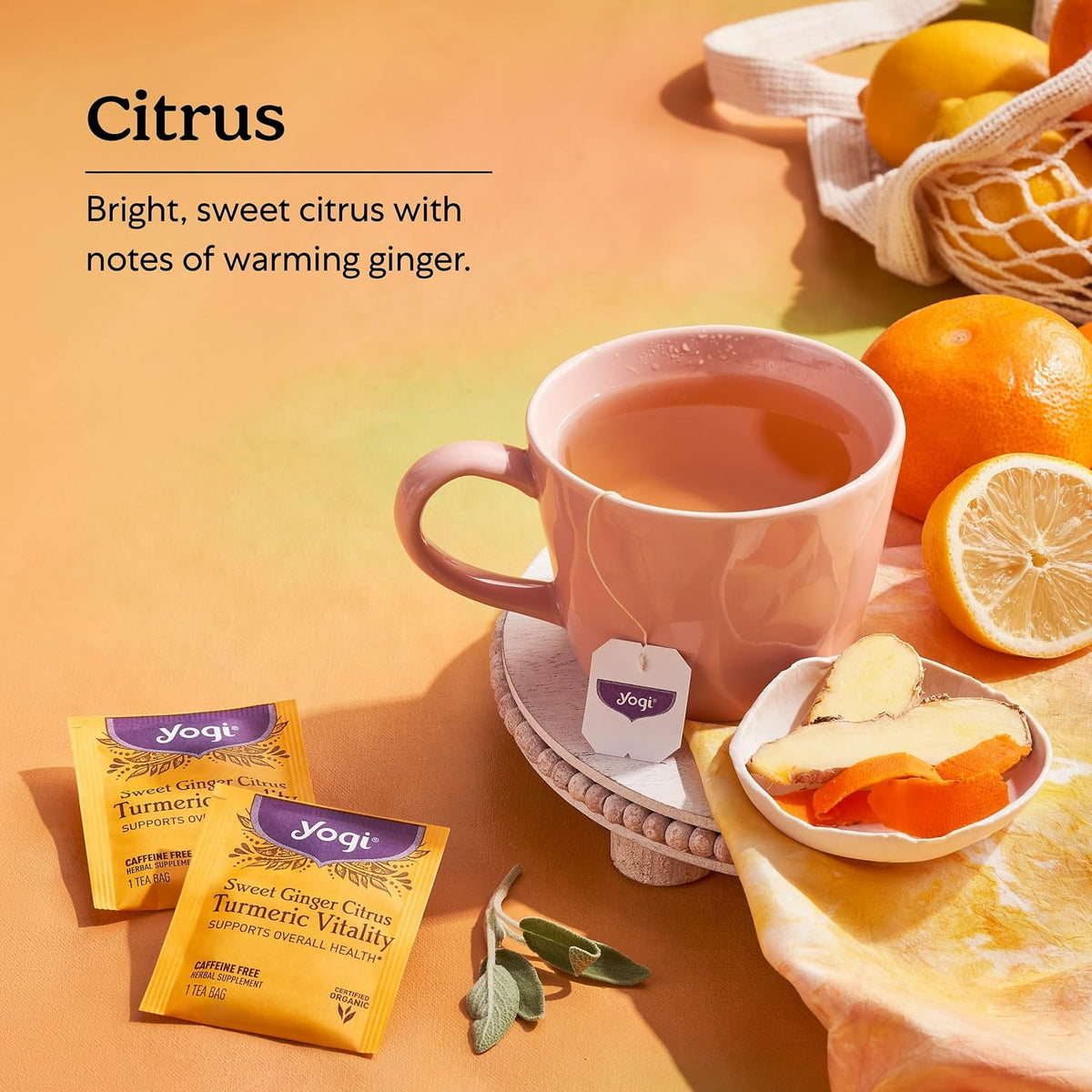 Yogi Sweet Ginger Citrus Turmeric Vitality Tea, 16 Tea Bags (4 Pack)