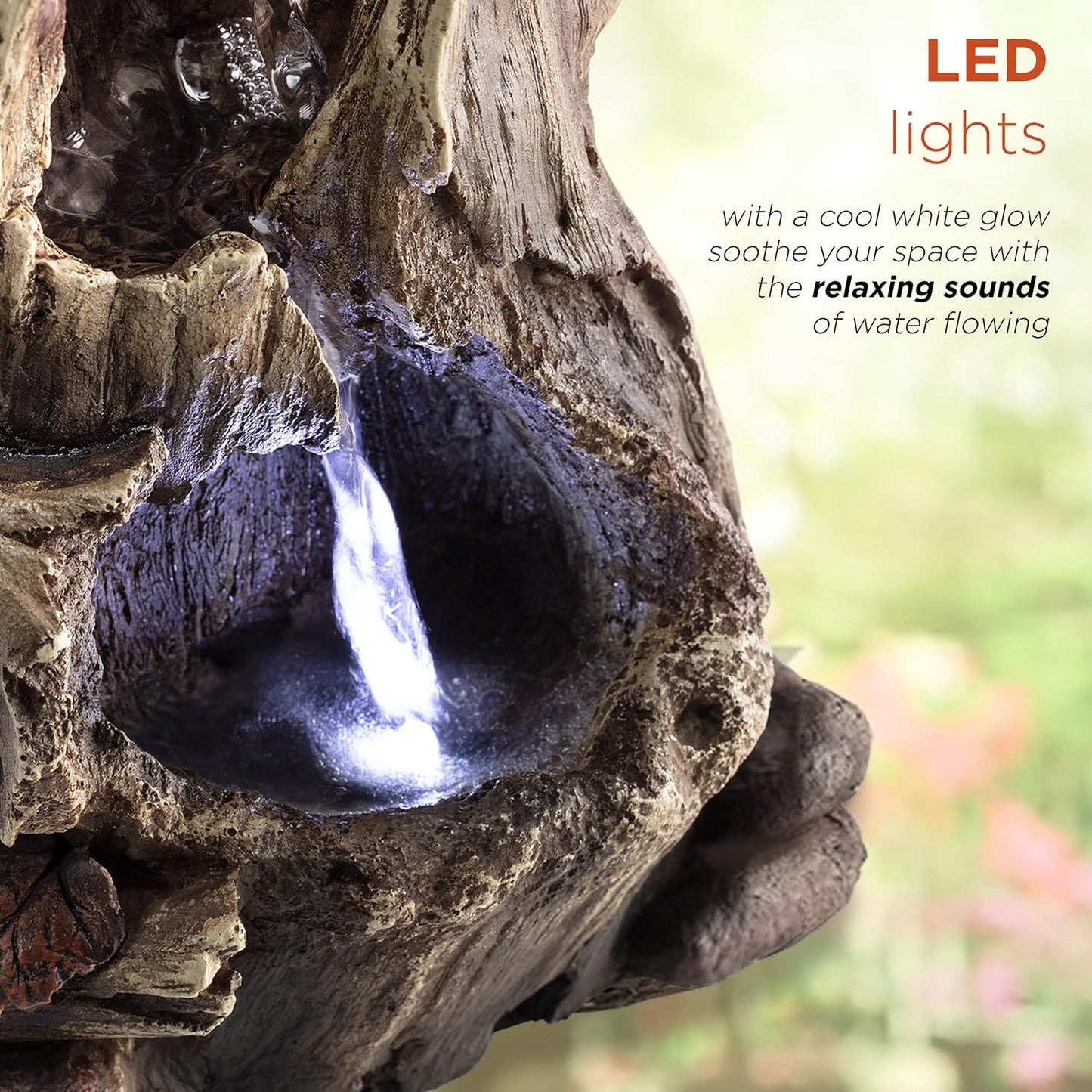 Alpine Corporatio 14" Tall Stoned Jar Cascading Water Fountain with LED Lights, Elegant Tabletop Water Feature for Home, Office, Living Room, and Bedroom Decor, Gray