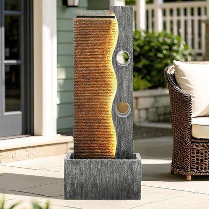 19.5" H 4-Tier Indoor & Outdoor Water Fountain with LED Lights | Resin Pebble Textured Tabletop Cascading Water Feature, Relaxing Decor for Patio, Porch, Deck, Yard & Home