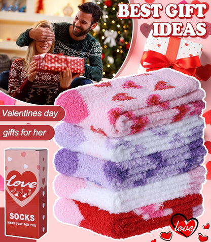 LANLEO Fuzzy Socks for Women Fluffy Slipper Winter Warm Soft Cozy Microfiber Plush Sleeping Heart Socks