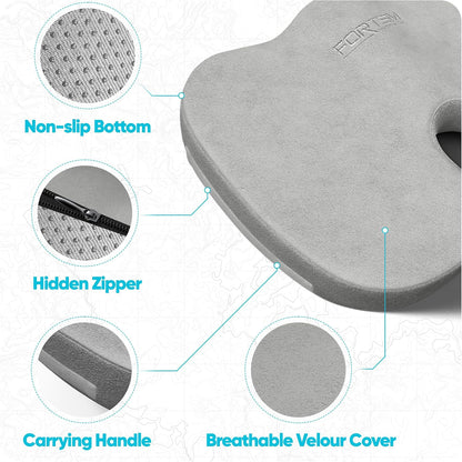FORTEM Seat Cushion, Office Chair Cushion, Lumbar Support Pillow for Office Chair, Memory Foam Car Seat Cushions, Sciatica Coccyx Tailbone Pain Relief, Cushions for Back Support, Washable, Non Slip