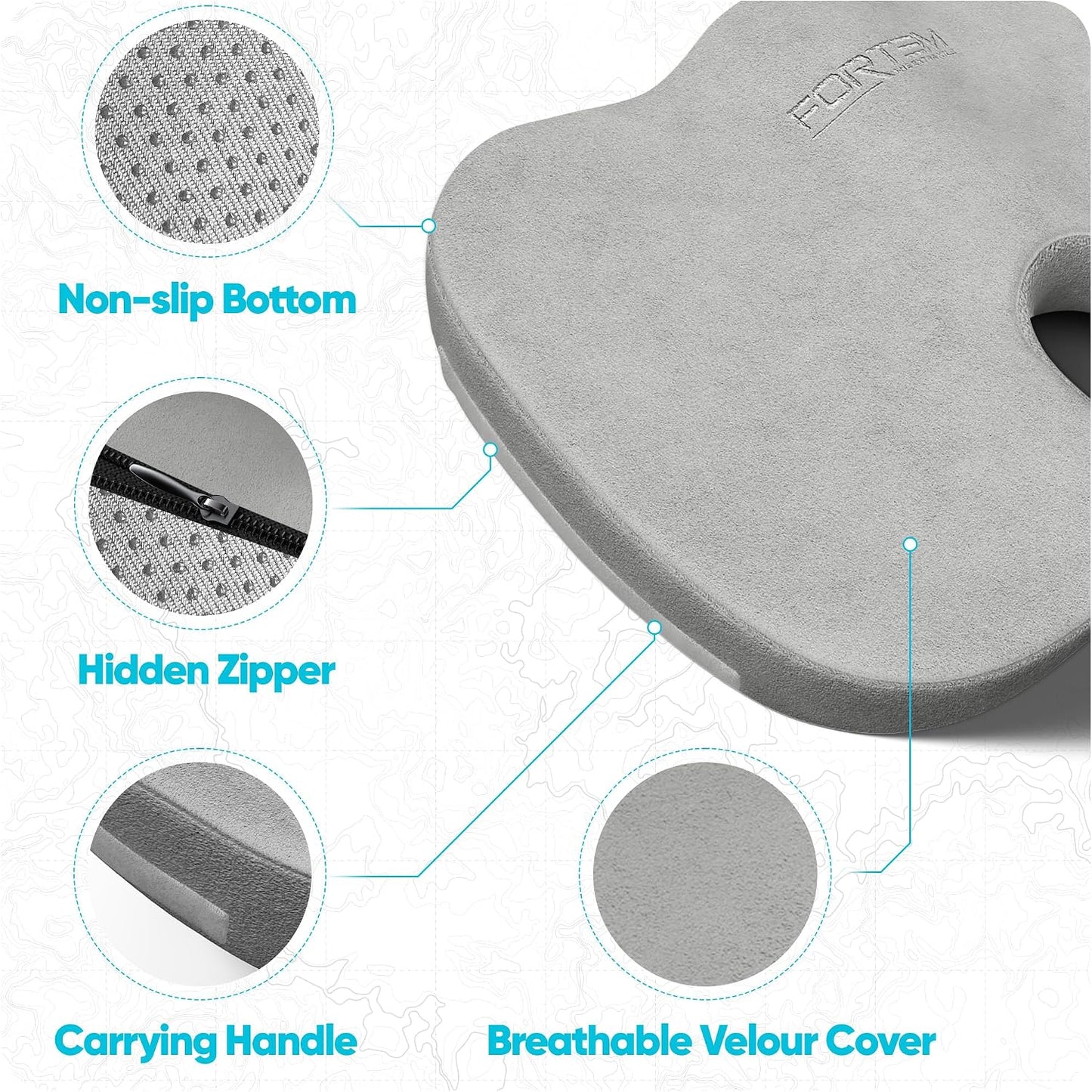 FORTEM Seat Cushion, Office Chair Cushion, Memory Foam Car Seat Cushions, Sciatica Coccyx Tailbone Pain Relief, Chair Cushions for Back Support, Sitting Pad for Gaming, Washable Cover, Non Slip