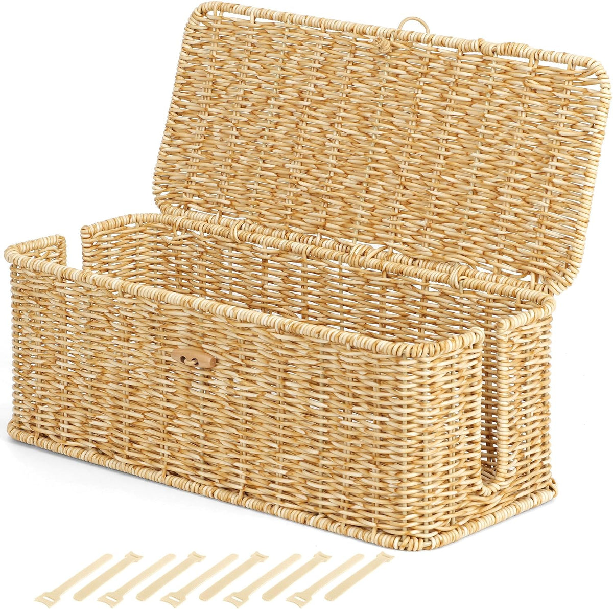 Cable Management Box, Cord Organizer with Lid & Cable Ties - Brown, L