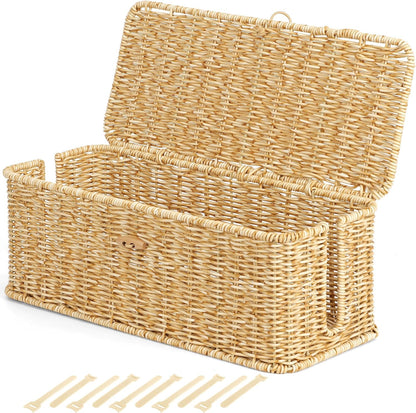 Cable Management Box, Cord Organizer with Lid & Cable Ties - Brown, L