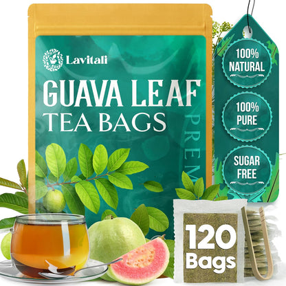 Lavitali, Guava Leaves Tea | 120 tea bags, 100% Pure Herbal Tea | Caffeine-Free, No Sugar, Eco-Friendly Filter Bags | Daily Natural Botanical, Hot or Iced Herbal Infusion