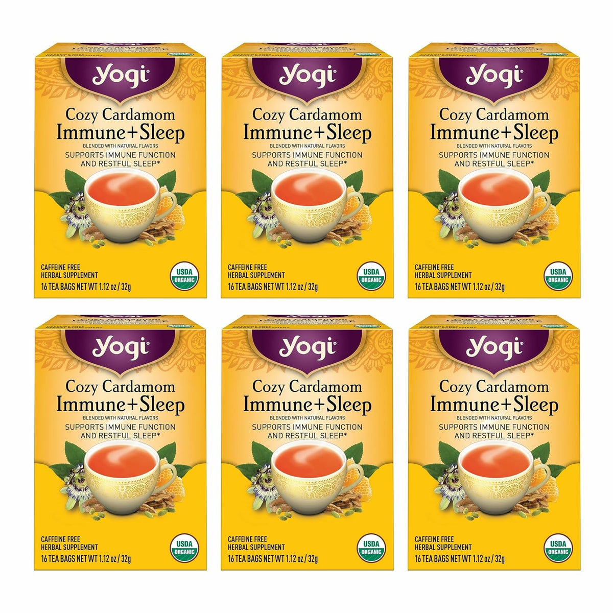Yogi Cozy Cardamom Immune and Sleep Tea, 16 Tea Bags (6 Pack)