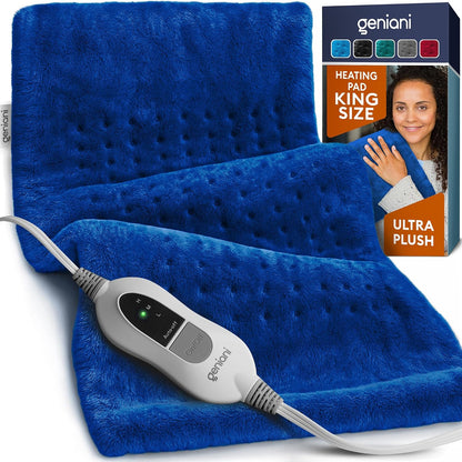 GENIANI Electric Heating Pad for Back Pain & Cramps Relief, Electric Throw, Self Care Gifts for Women, Heating Pad for Neck & Shoulder, Machine Washable Microplush, Auto Shut Off (12"x24", Tabby Gray)