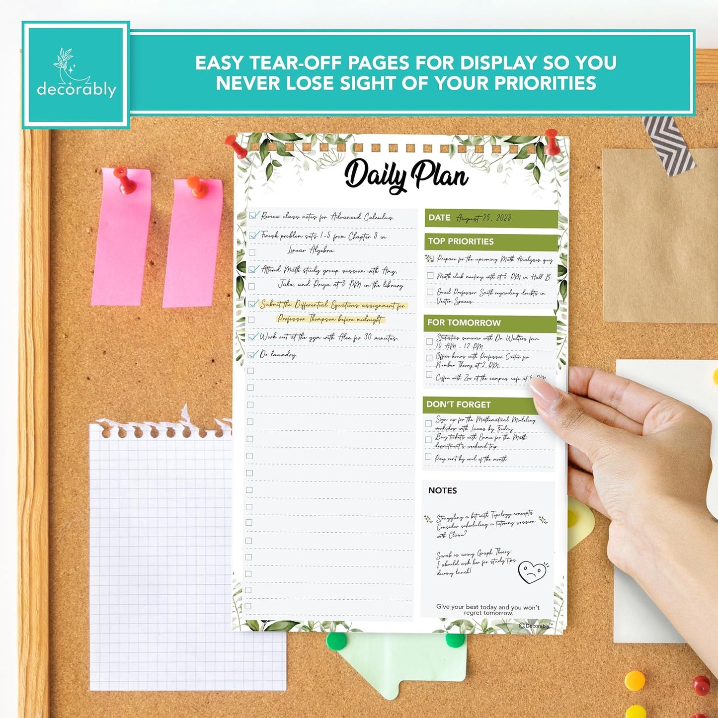 Decorably 52 Sheets Boho Undated Daily to Do List Notepad, 6.5x10in Spring-Bound Planner Pad, Easy Tear-Off Design, with Priorities, Checklist, Agenda, Reminders, Notes - Home, School, Office