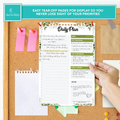 Decorably 52 Sheets Boho Undated Daily to Do List Notepad, 6.5x10in Spring-Bound Planner Pad, Easy Tear-Off Design, with Priorities, Checklist, Agenda, Reminders, Notes - Home, School, Office