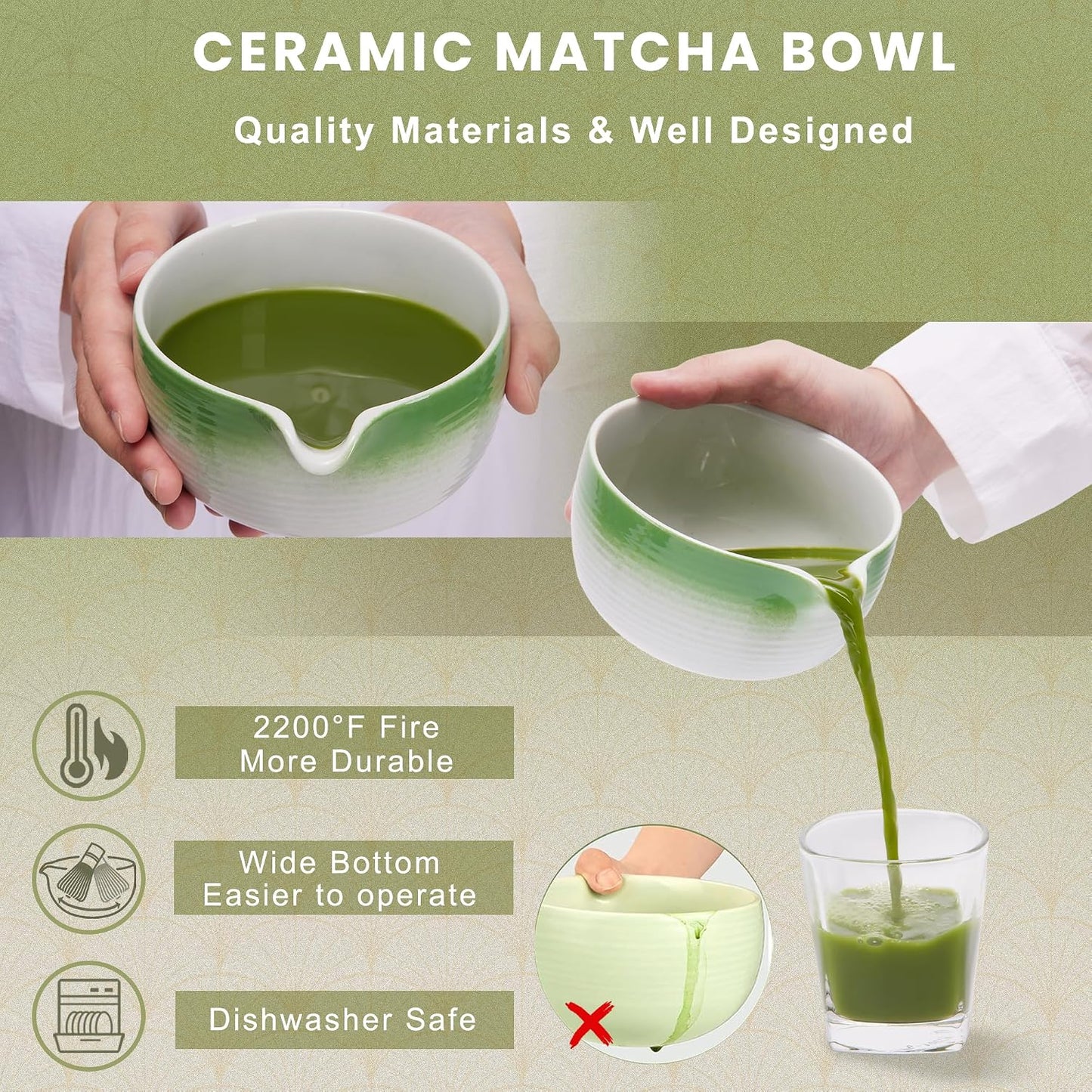 Matcha Whisk Set, Ceramic Matcha Set Includes Matcha Bowl, Matcha Whisk (Chasen) and Holder, Sifter, Bamboo Scoop & Spoon - 6 Pcs Matcha Kit for Matcha Lovers White
