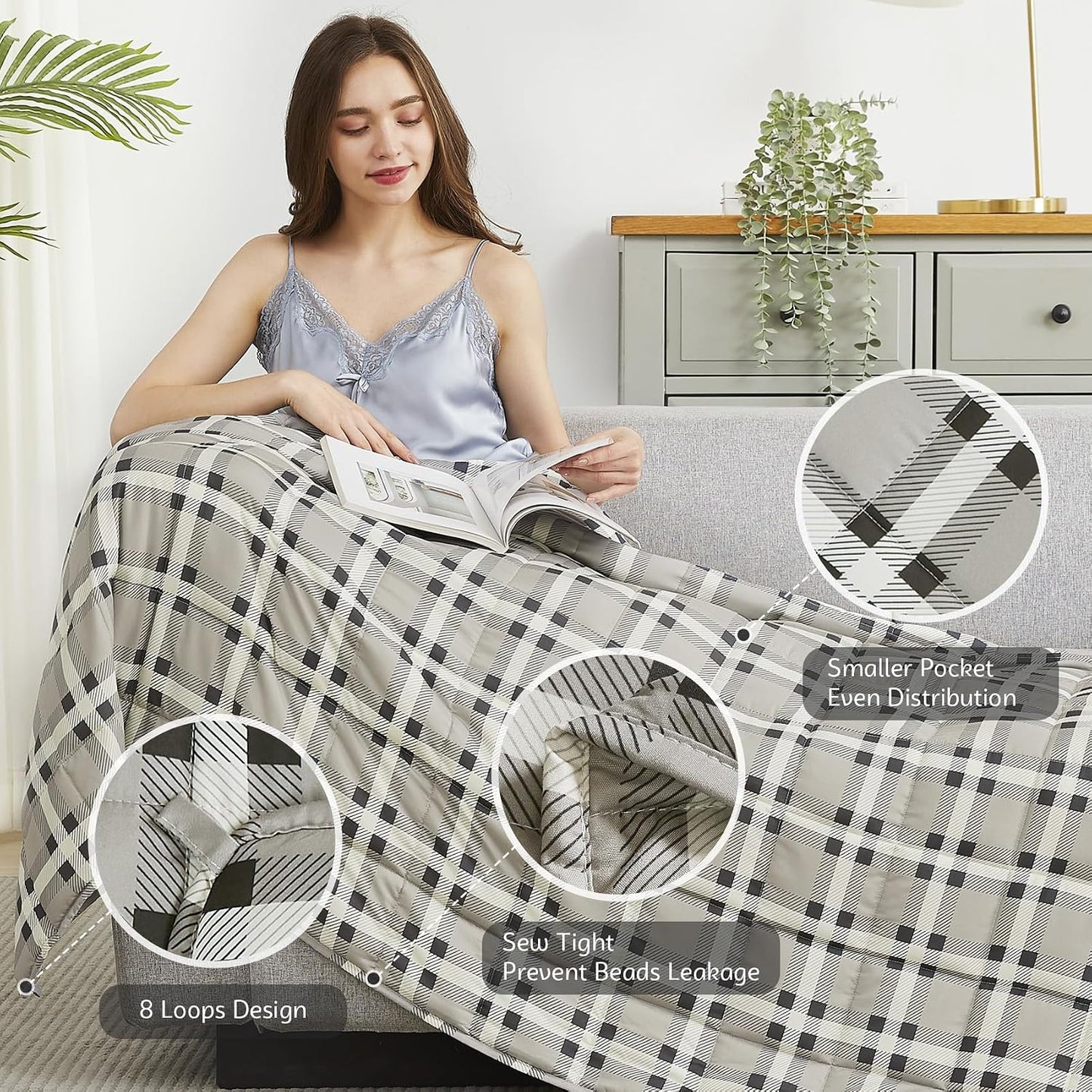 L'AGRATY Weighted Lap Pad 7lb: Small Weighted Blanket for Adults - Cooling Portable Travel Blanket for Relaxation Sleeping - Washable All-Season (29" x 24")