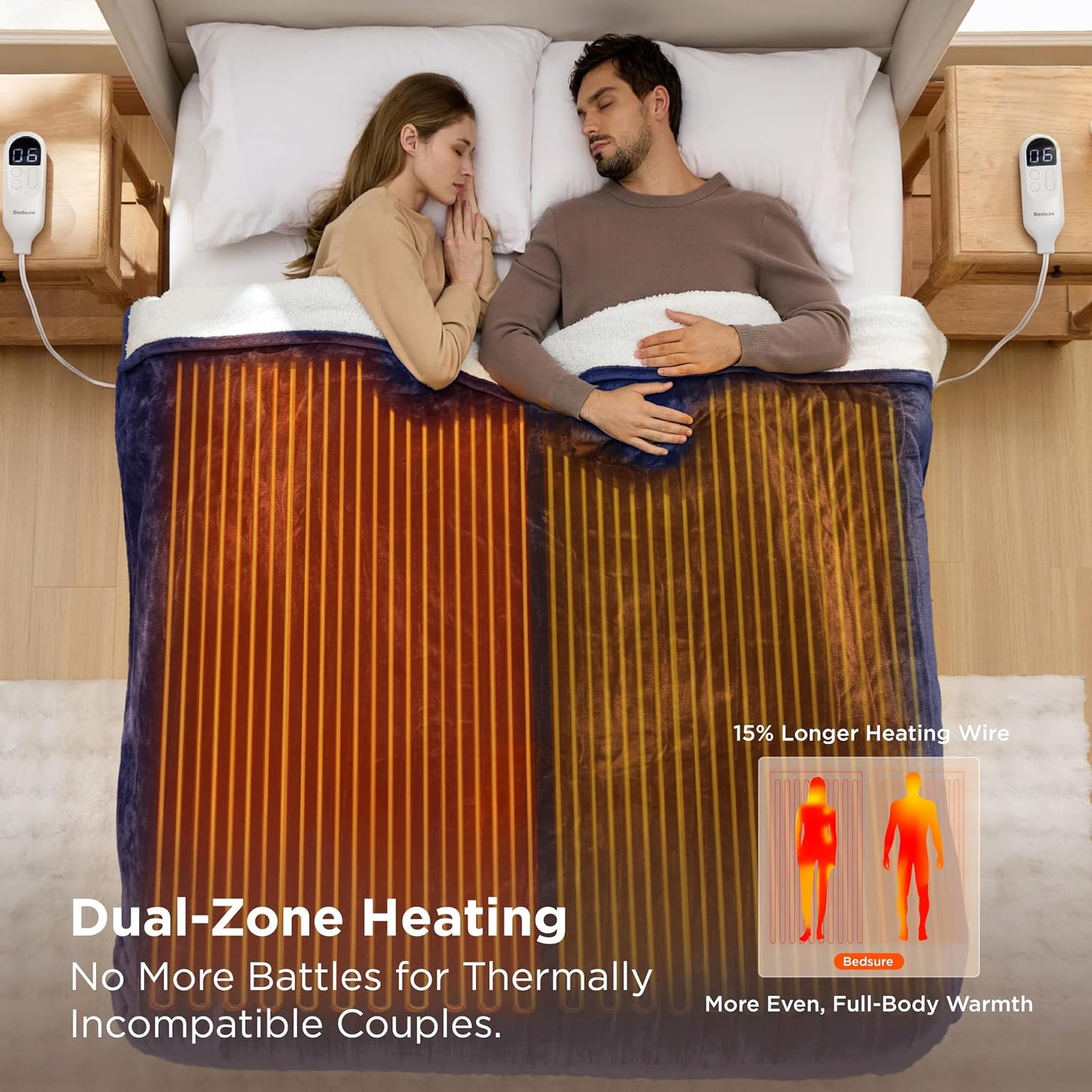 Bedsure Heated Blanket Throw Blanket with Preheat Function - Fast Heating Electric Blanket, Soft Flannel Throw with 6 Time Settings(Up to 10H), 6 Heating Settings, Gifts for Grandma (50"x60", Cream)