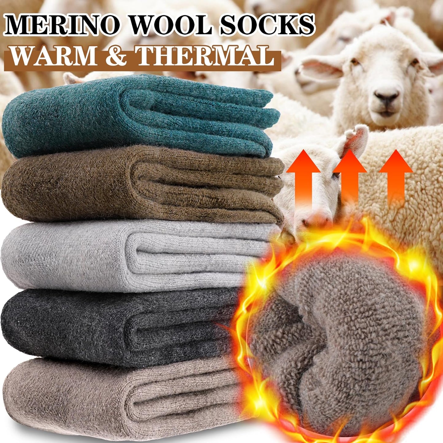 MOGGEI 5 Pairs Womens Merino Wool Socks Hiking Warm Winter Thick Thermal Crew Cozy Cabin Ladies Gift Comfy Boot Work Socks