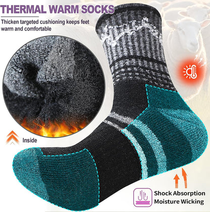 Sandsuced Merino Wool Hiking Warm Socks Thermal Winter Cozy Crew with Cushioned Sole & Moisture Wicking 5 Pairs for Women
