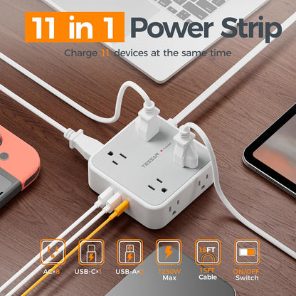 TESSAN Surge Protector Power Strip with 900J Surge Protection, 5 Ft, Grey