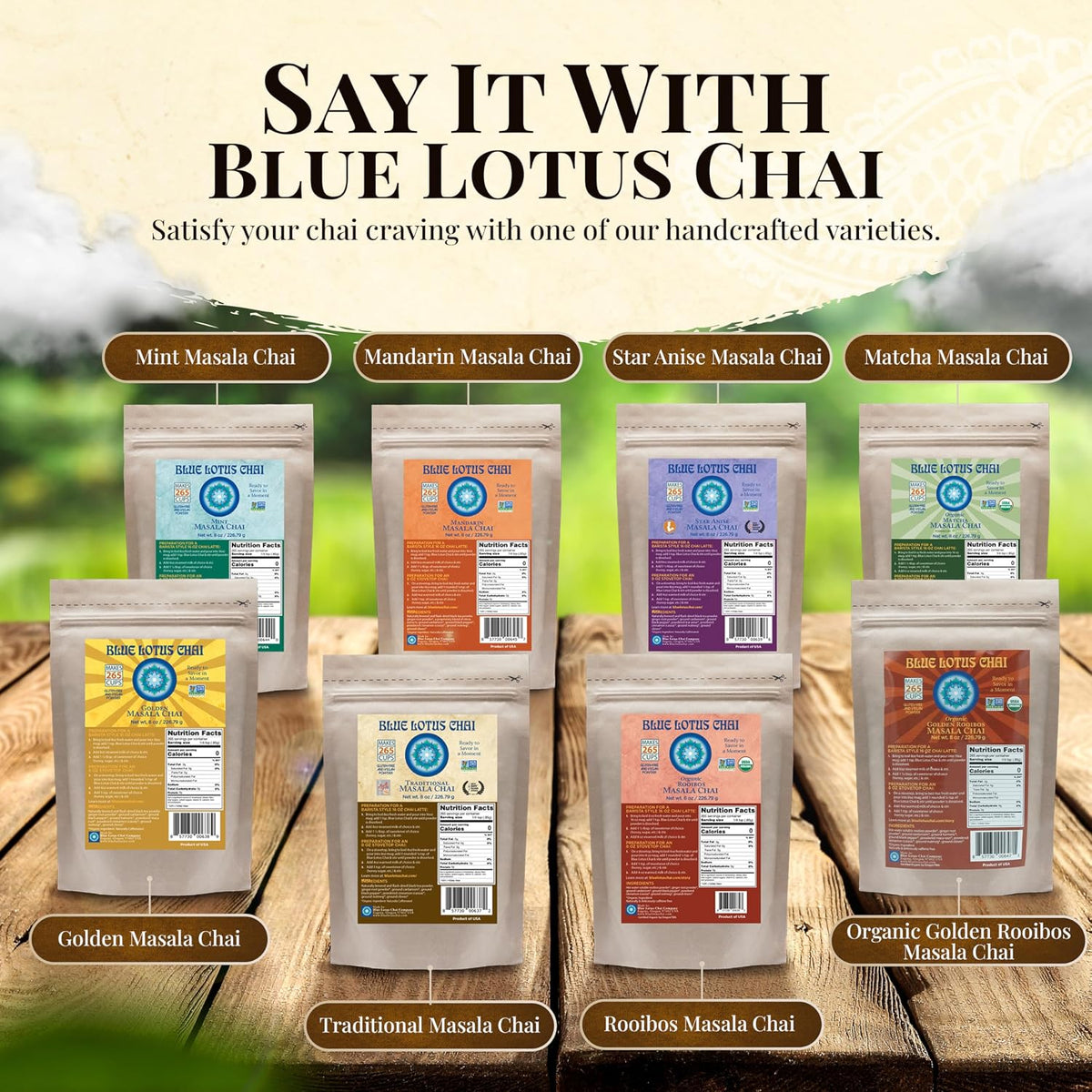 Blue Lotus Chai - Rooibos Flavor Masala Chai - Makes 65 Cups - 2 Ounce Masala Spiced Chai Powder with Organic Spices - Instant Indian Tea No Steeping - No Gluten