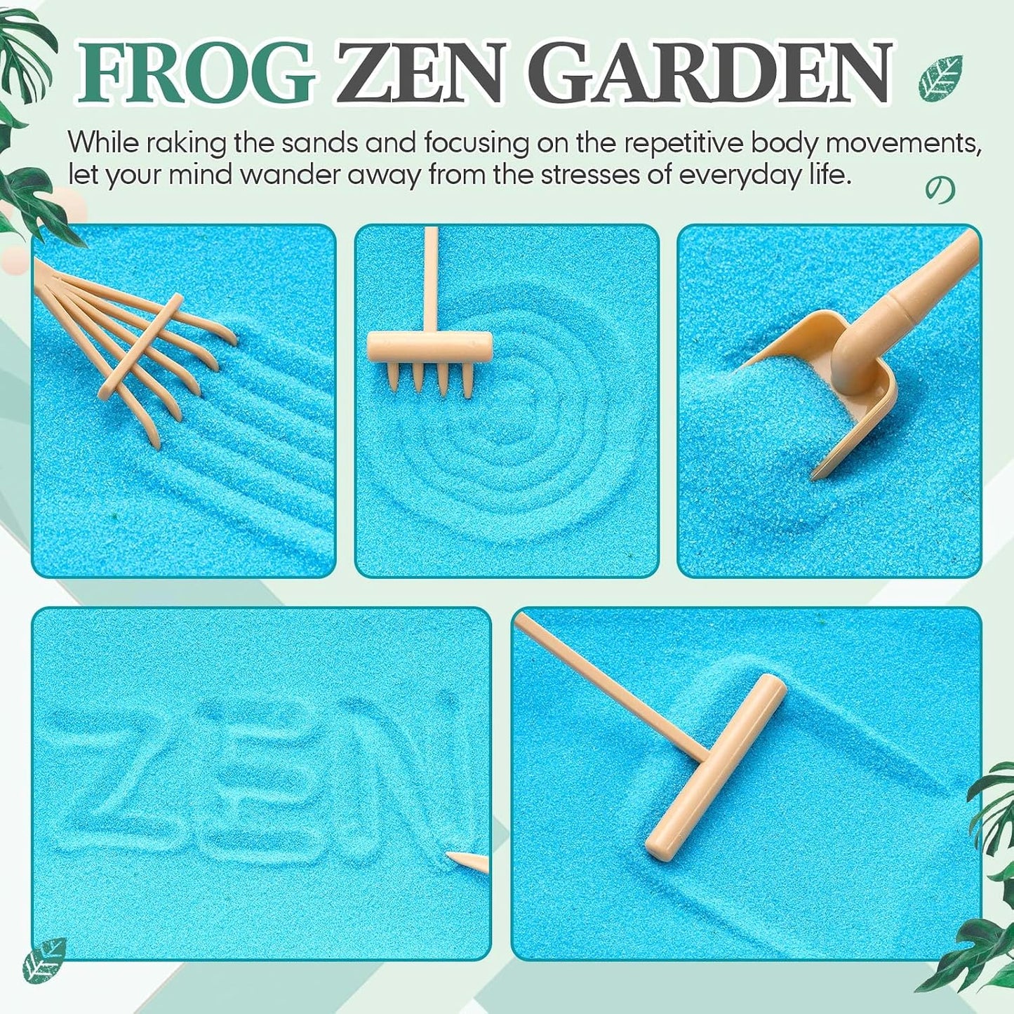 Soulchen Zen Garden Kit for Table Decor Christmas Sand Zen Garden Gifts Mini Sandbox Set with Black Wooden Tray, Sand, Tools & Accessories Japanese Gifts for Meditation Room Office Home