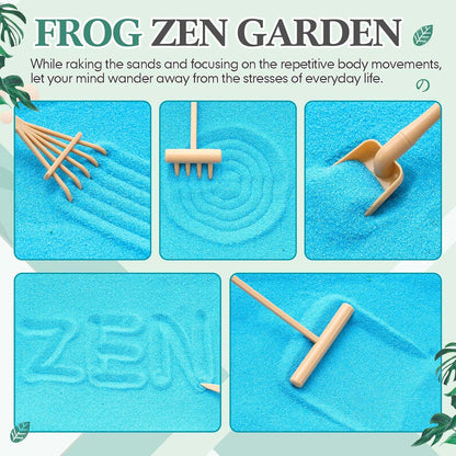 Soulchen Zen Garden Kit for Table Decor Christmas Sand Zen Garden Gifts Mini Sandbox Set with Black Wooden Tray, Sand, Tools & Accessories Japanese Gifts for Meditation Room Office Home