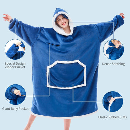 IFNOW Wearable Blanket Hoodie, Oversized Sherpa Fleece Hooded Blanket Sweatshirt with Eye Mask and Pocket, Comfy Long Flannel Blanket for Adults Men,Gifts for Women Mom Girlfriend,MoonFace