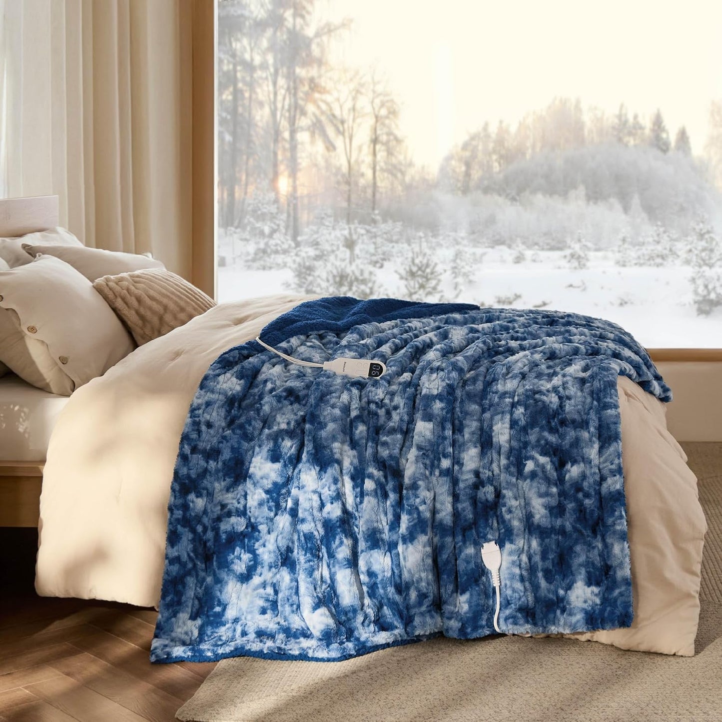 Bedsure Heated Blanket Throw Blanket with Preheat Function - Fast Heating Electric Blanket, Soft Flannel Throw with 6 Time Settings(Up to 10H), 6 Heating Settings, Gifts for Grandma (50"x60", Cream)