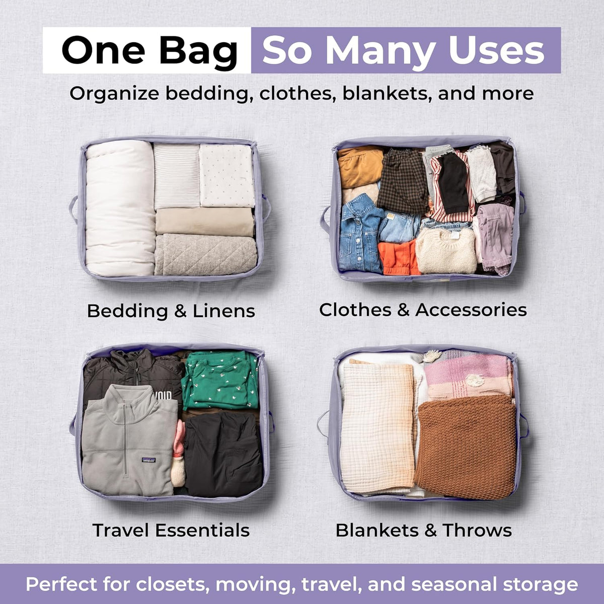 Soft Canvas Storage Bags with Zipper. Thick Breathable, 2pc King/Queen Comforter Organizer. Four Carrying Handles and Window. Large 25x19x9in Bag for Sheets Blankets Bedding Pillows, Clothes