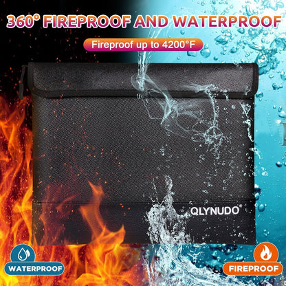 Fireproof Money Bag 2 Pack, Waterproof Document Pouch for Cash & Passport