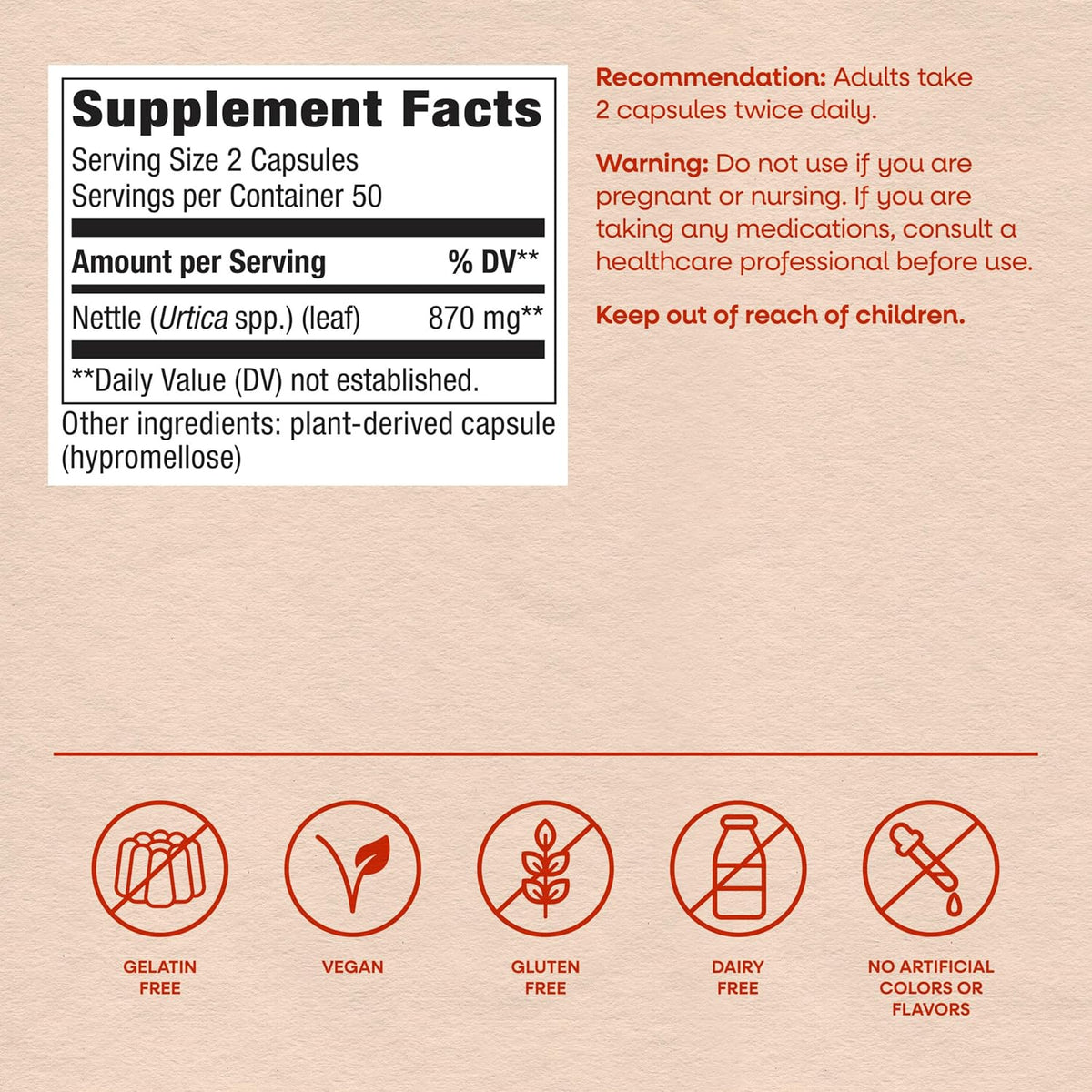 Nature's Way Nettle Leaf, Traditional Urinary Support Supplement*, 100 ct