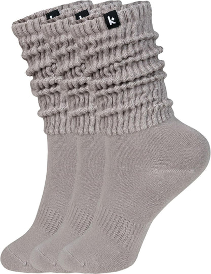 Kamo Fitness Cozy 3-Pair Pack - Scrunch Long Crew Socks for Women, Soft & Breathable Boot and Slouch Socks, Size 5-9
