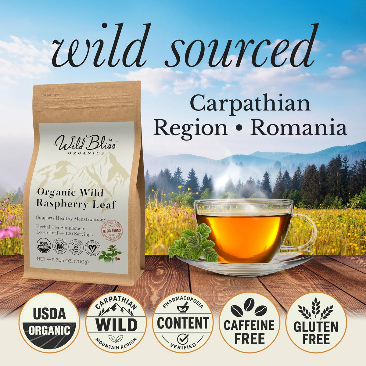 Wild Bliss Organic Red Raspberry Leaf Tea Pregnancy and Menstrual Support - Loose Leaf Herbal Tea - 7 Ounces - 100 Servings