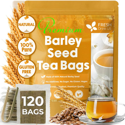 FreshDrinkUS Premium 120 Barley Tea Bags, 100% Natural & Pure. Loose Barley Herbal Tea. Made with Natural Material Tea Bags. No Sugar, No Caffeine, No Gluten, Vegan