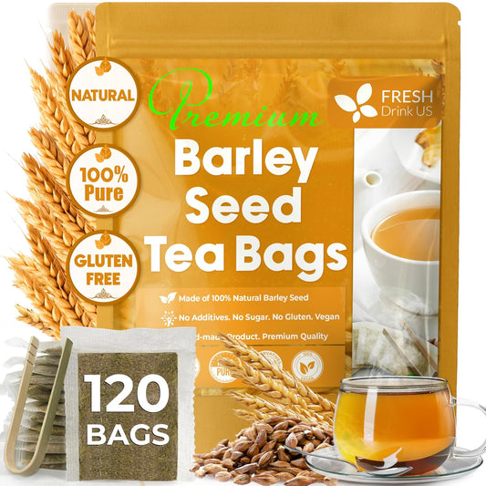 FreshDrinkUS Premium 120 Barley Tea Bags, 100% Natural & Pure. Loose Barley Herbal Tea. Made with Natural Material Tea Bags. No Sugar, No Caffeine, No Gluten, Vegan