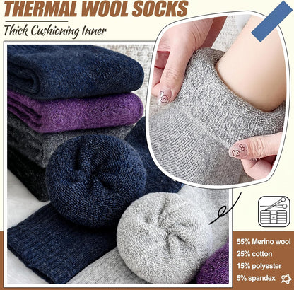 EBMORE 5 Pairs Women Merino Wool Boot Socks Warm Thermal Winter Thick Hiking Cozy Cabin Crew Comfy Socks for Ladies