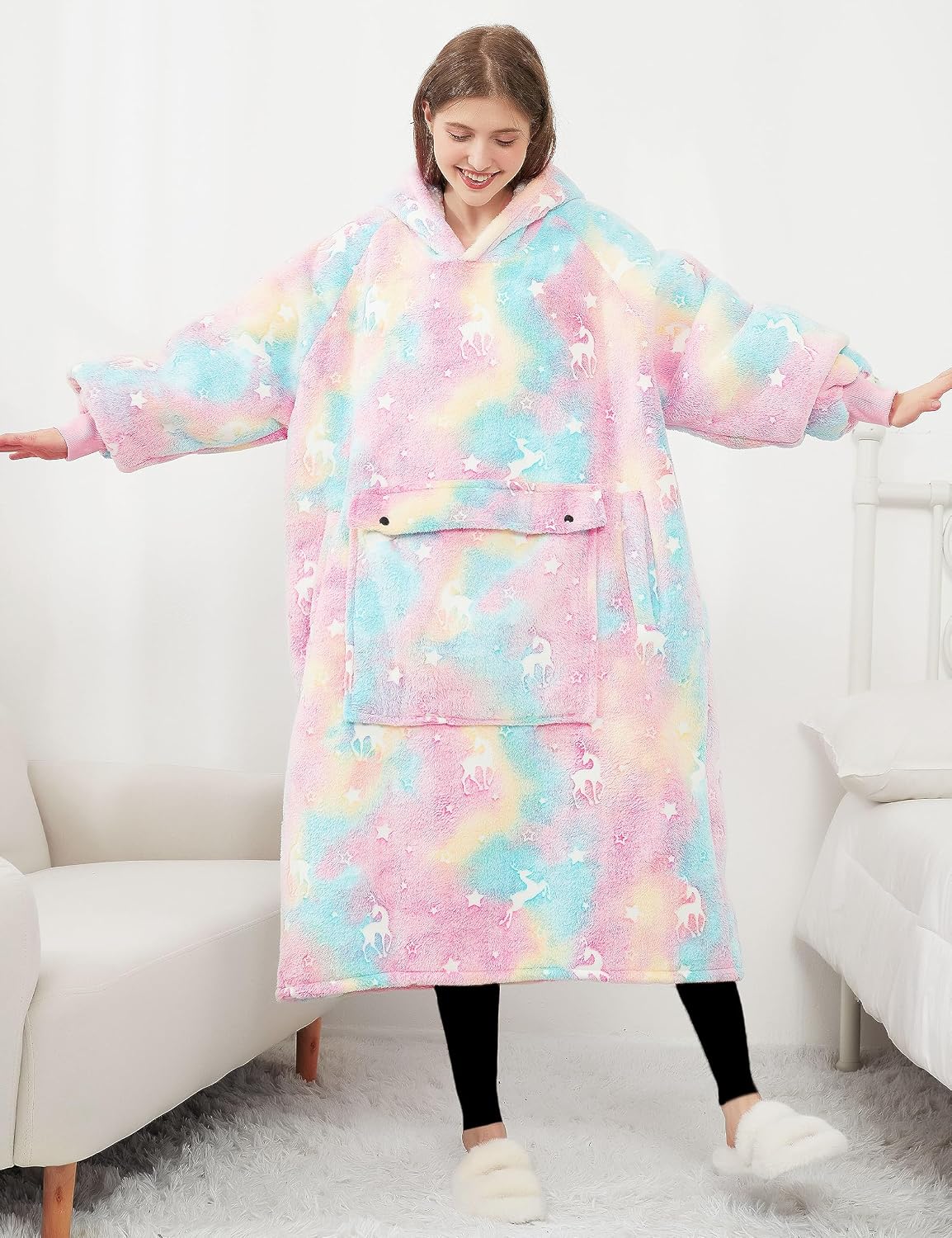 KFUBUO Wearable Blanket Hoodie for Adults Sherpa All Patterns Cat Oversized Sweatshirt Blanket with Pockets for Women
