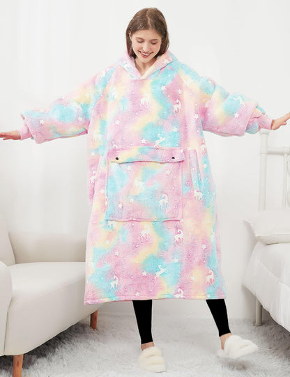 KFUBUO Wearable Blanket Hoodie for Adults Sherpa All Patterns Cat Oversized Sweatshirt Blanket with Pockets for Women