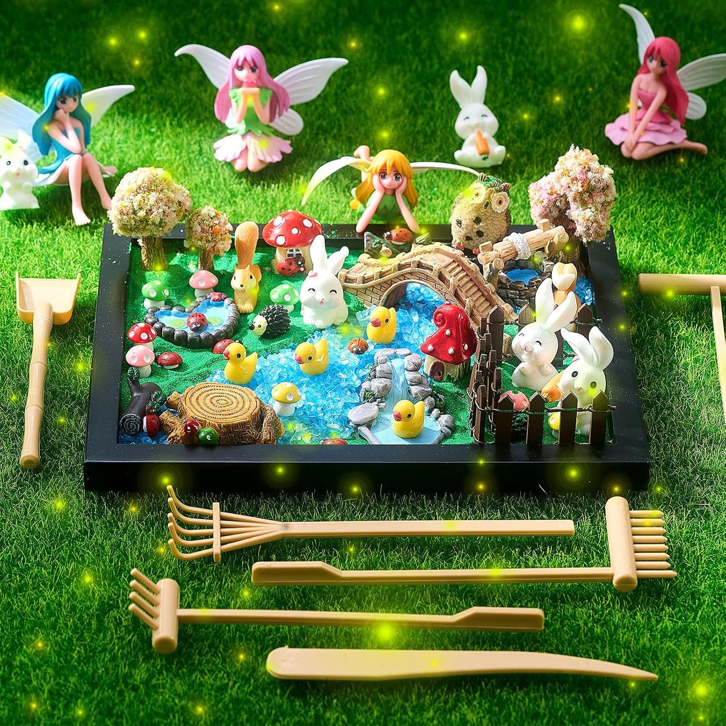 Soulchen Zen Garden Kit for Table Decor Christmas Sand Zen Garden Gifts Mini Sandbox Set with Black Wooden Tray, Sand, Tools & Accessories Japanese Gifts for Meditation Room Office Home