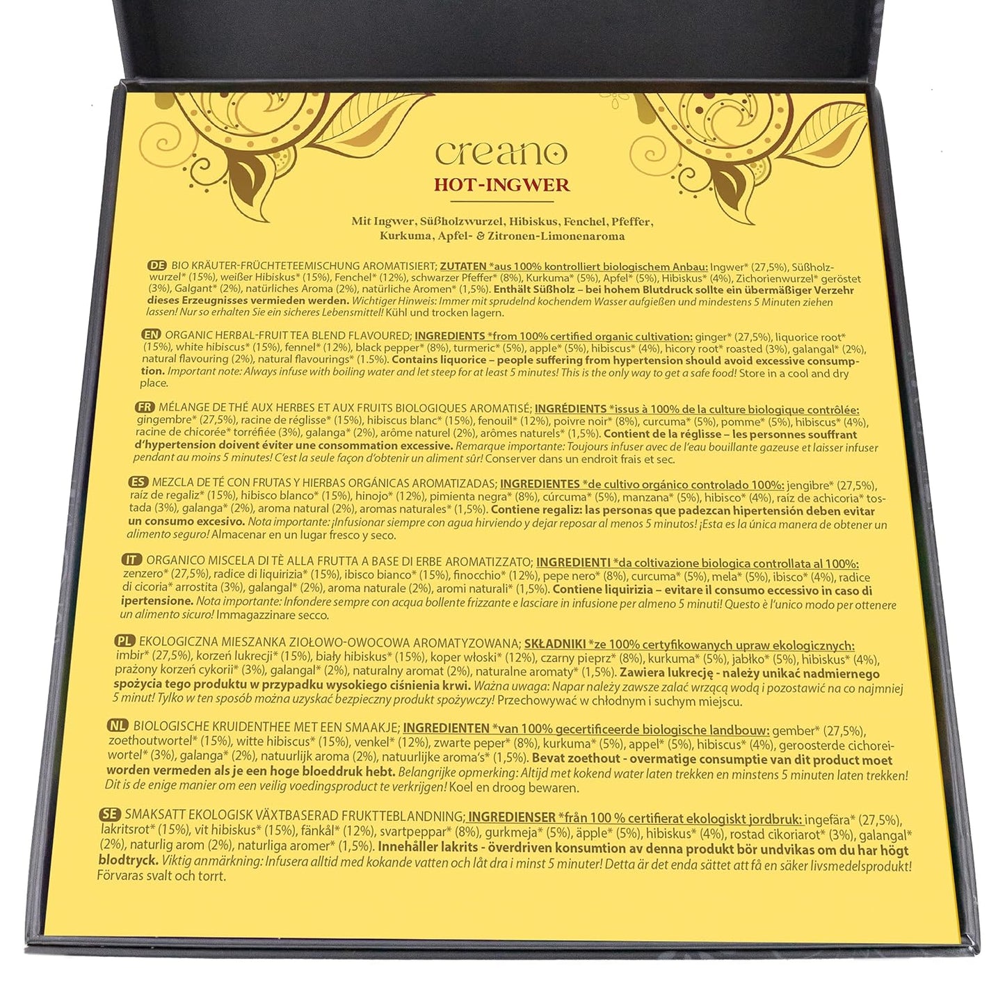 Creano Organic Herbal Tea Sampler Gift Set - Tea Gift Box - 27 Organic Tea Bags in 9 Different Varieties 54 g