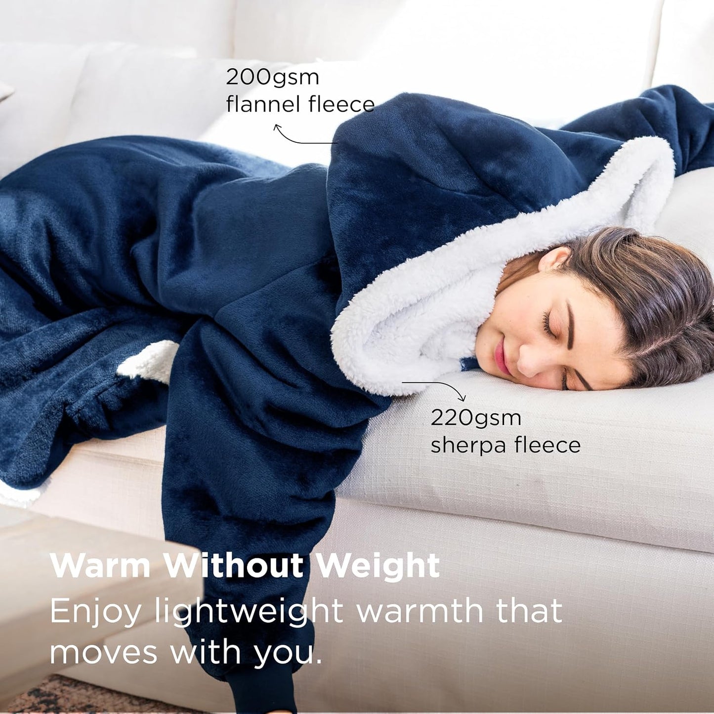 Bedsure Blanket Hoodie, Wearable Blanket Hoodie as Gifts for Mom, Birthday Gifts for Women Kids Teens Mother's Day Sherpa Sweatshirt, Grey, Standard