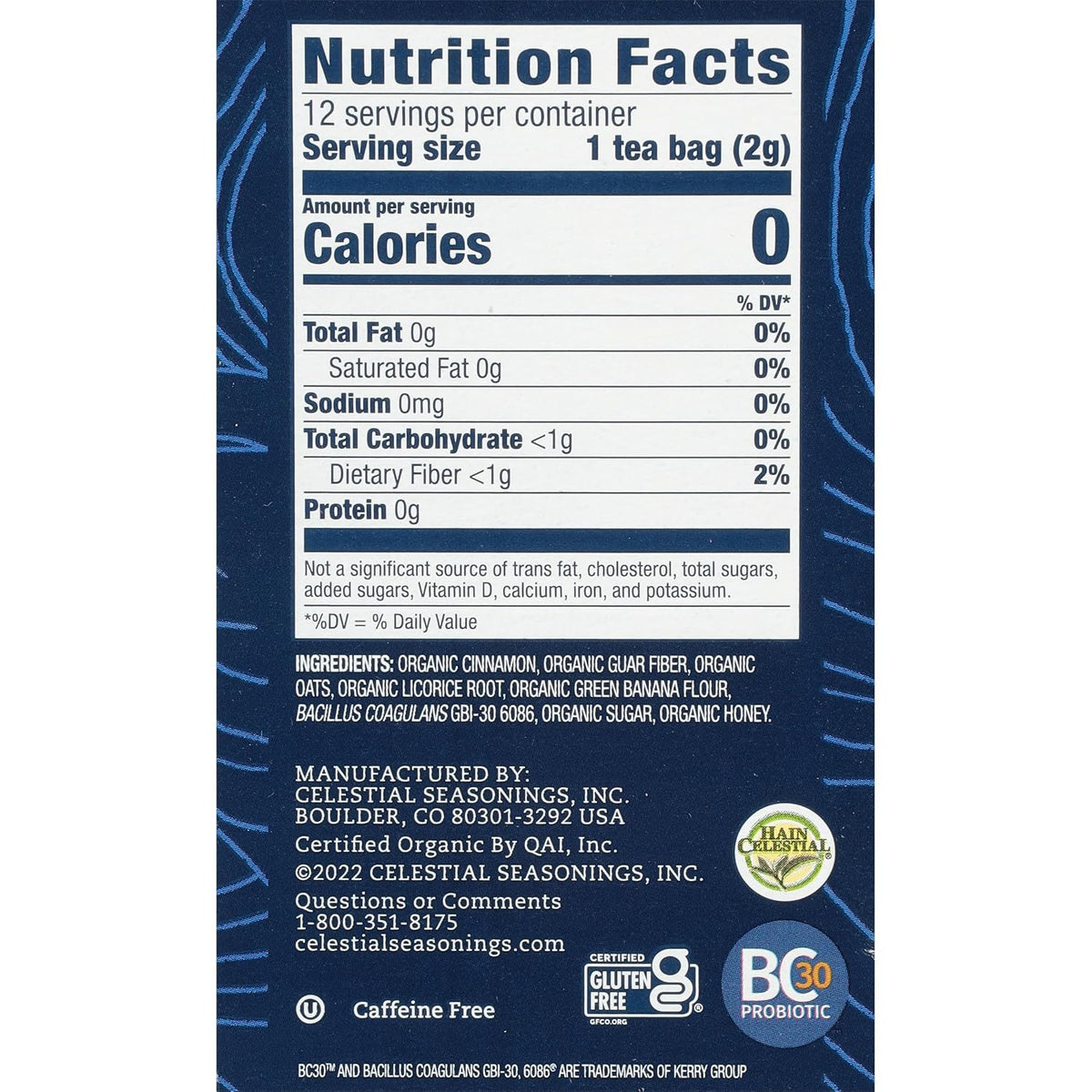 Celestial Seasonings TeaWell Herbal Tea, Gut Health, Organic Cinnamon Oat, 12 Count