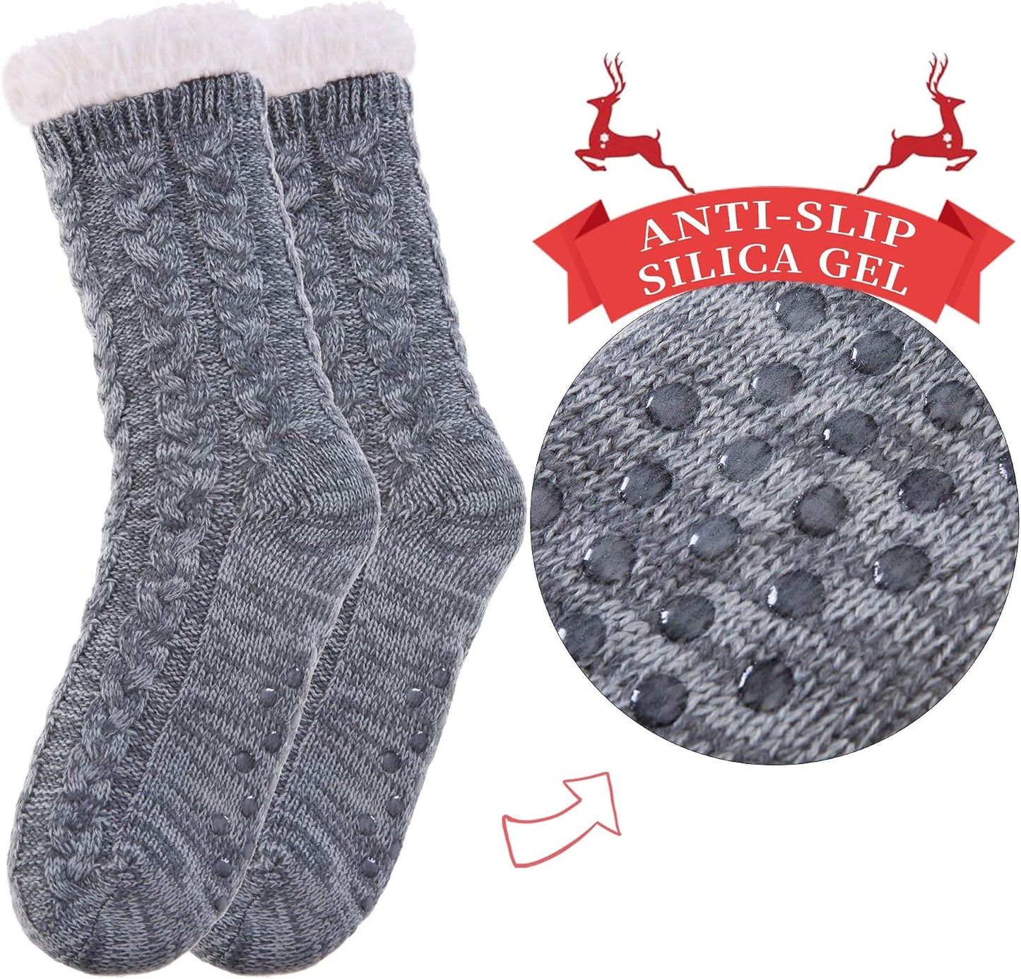 SDBING Women's Winter Super Soft Warm Cozy Fleece Lined Fuzzy Slipper Socks with Grippers