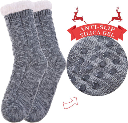 SDBING Women's Winter Super Soft Warm Cozy Fleece Lined Fuzzy Slipper Socks with Grippers