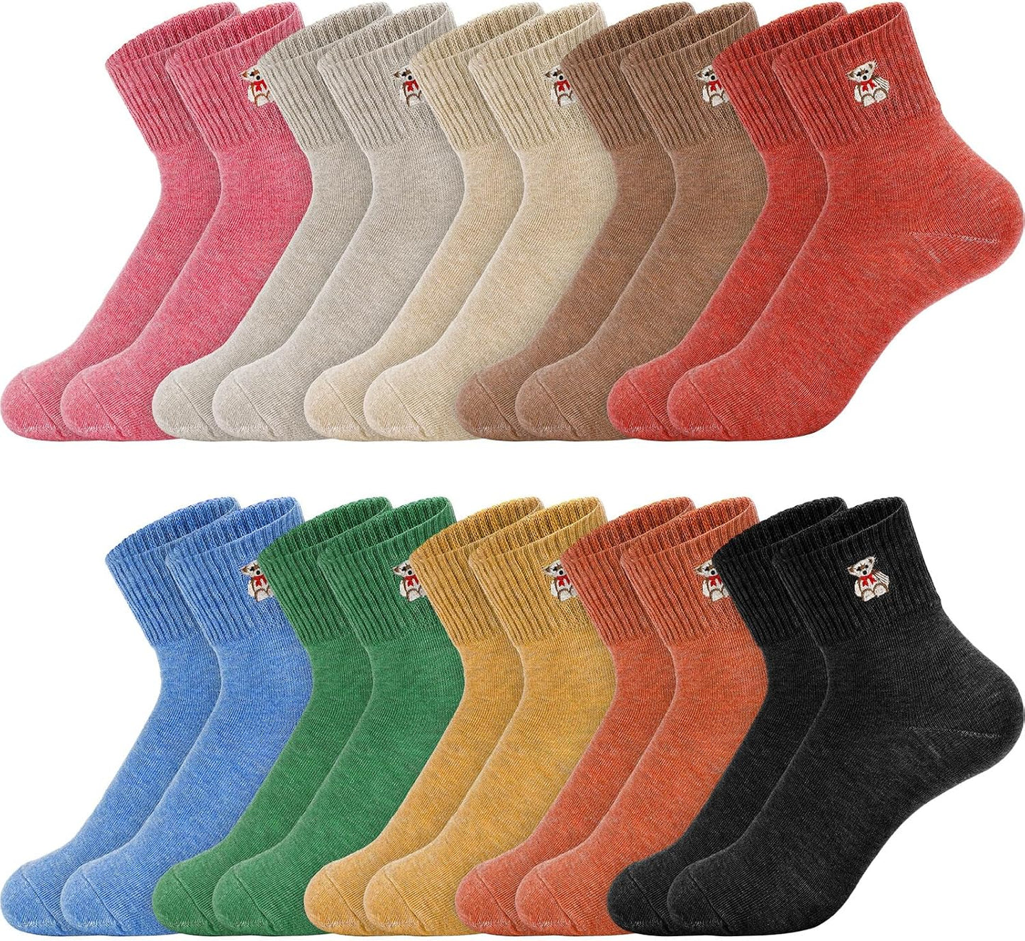 Eurzom 10 Pairs Socks Womens Crew Elastic Ankle Length Cotton Socks Aesthetic Cute Lightweight Low Cut Gifts for Women - Colors B