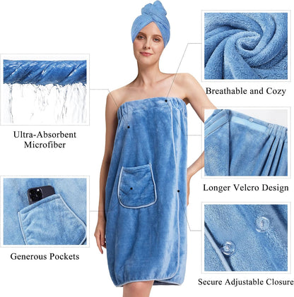 PJGGZ Towel Wrap for Women, Adjustable Button Quick Dry Absorbent Bath Wrap