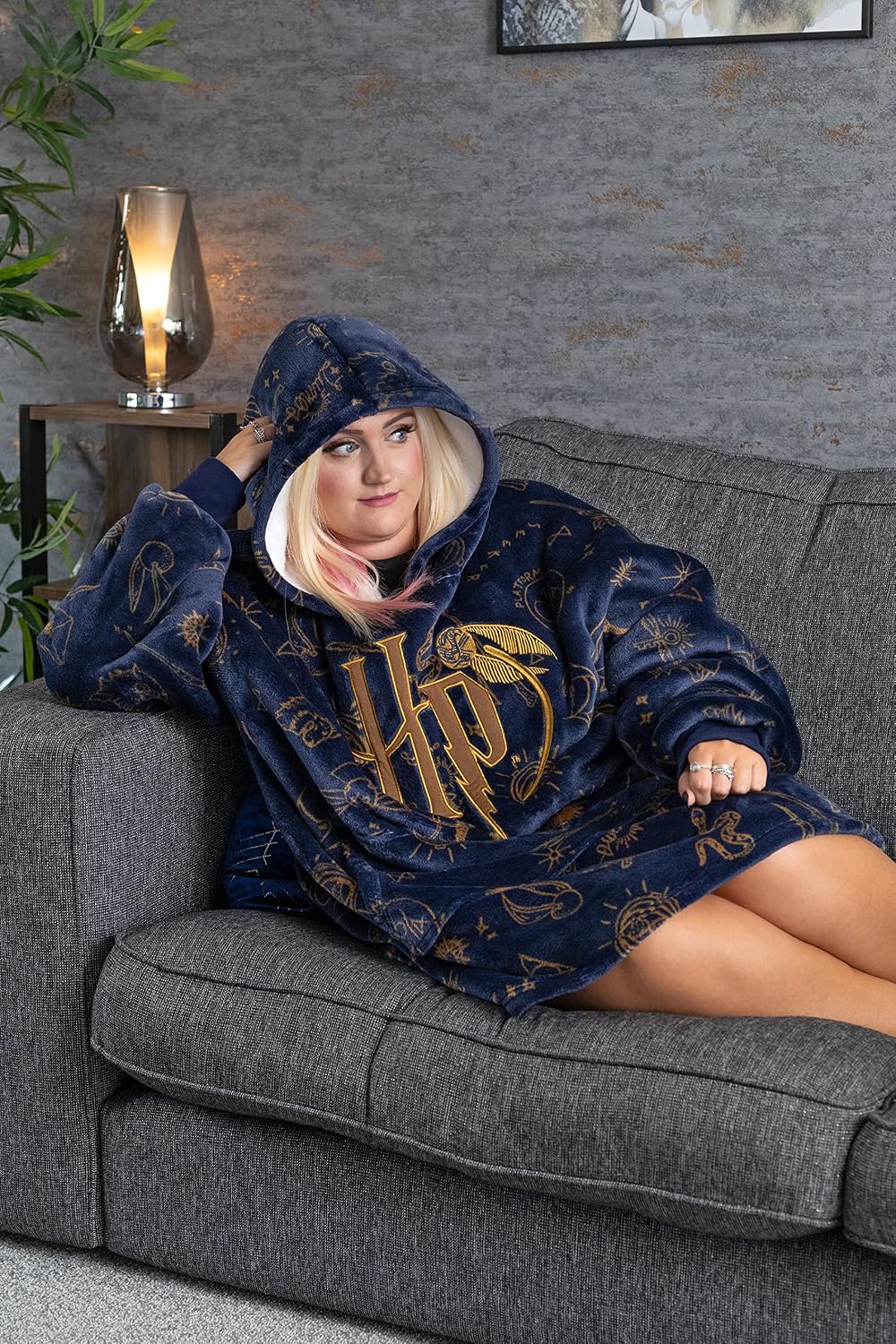 Harry Potter Womens Wearable Blanket Hoodie | Adults Fluffy Fleece Hooded Pullover Hogwarts Graphic | Wizard Lined Loungewear with Big Pocket