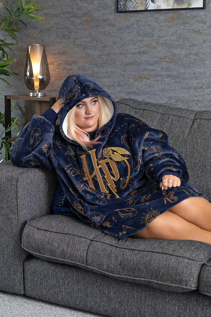 Harry Potter Womens Wearable Blanket Hoodie | Adults Fluffy Fleece Hooded Pullover Hogwarts Graphic | Wizard Lined Loungewear with Big Pocket