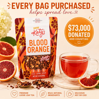 Katy’s Blood Orange Loose Tea - Hibiscus, Orange & Rose Hips - Loose Leaf Herbal Tea, Caffeine-Free, Sugar-Free - Hot or Iced Tea - 30+ Cups
