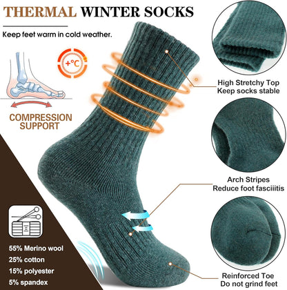 MOGGEI 5 Pairs Womens Merino Wool Socks Hiking Warm Winter Thick Thermal Crew Cozy Cabin Ladies Gift Comfy Boot Work Socks