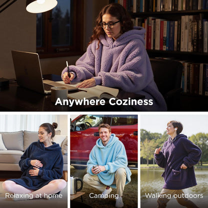 Bedsure Wearable Blanket Hoodies, Blanket Hoodie as Mothers Day Birthday Gifts for Mom Women, Warm Cozy Soft Sweatshirt Hooded Blankets for Women Men Adults, Grey, Standard