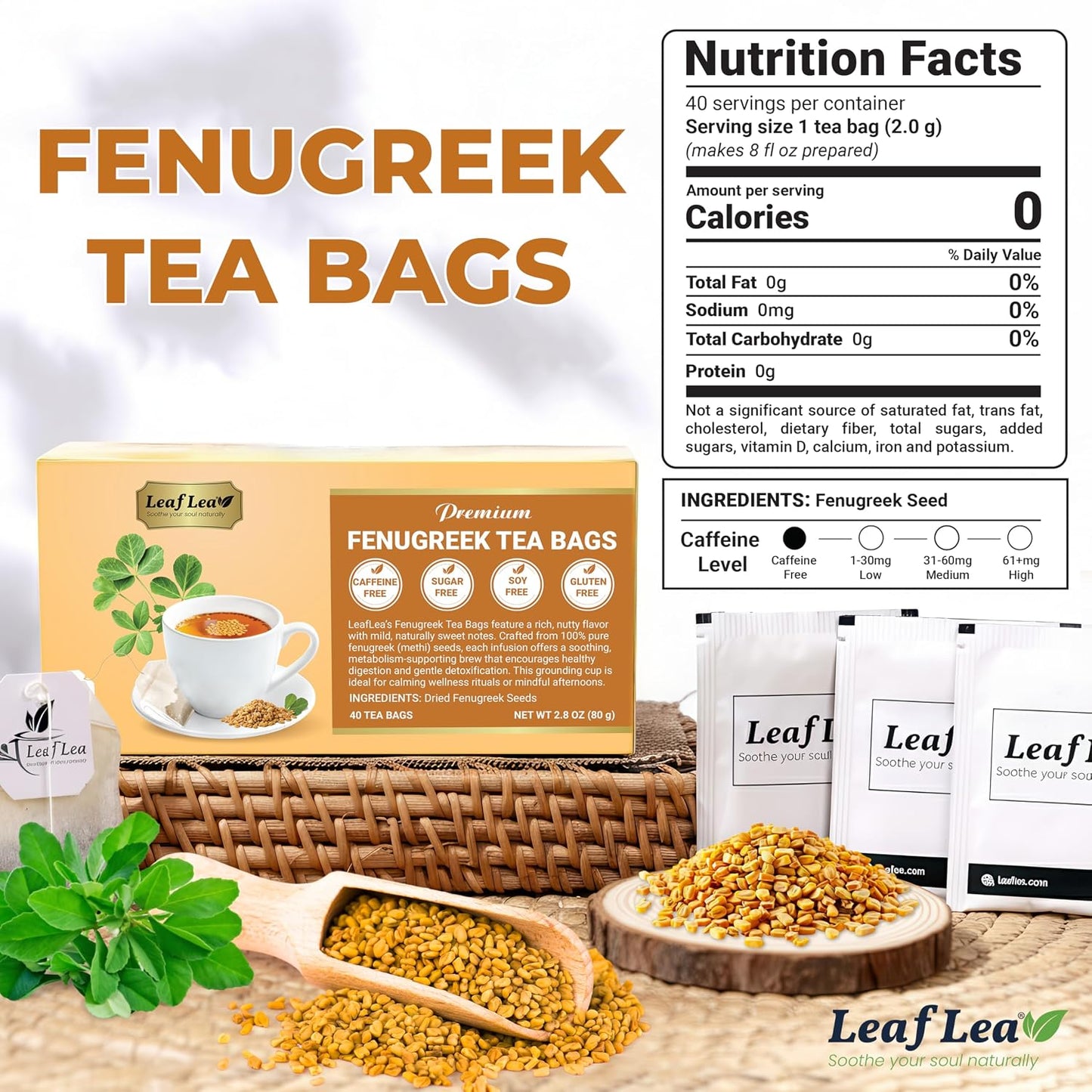 LeafLea Turmeric Tea with Ginger and Cinnamon, 80 Premium Turmeric Ginger Tea Bags, 100% Natural Ingredients Herbal Tea, Vegan, No Sugar, Caffeine-Free, Each Tea Bag Sealed for Fresh Flavor